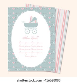 Vector illustration of pram. a4 format. Baby Shower Invitation