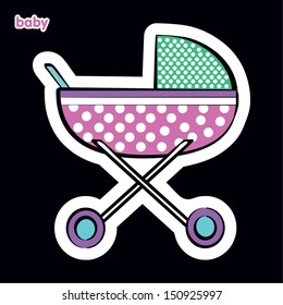 vector illustration of a pram with a baby