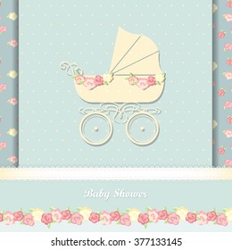 Vector illustration of pram for child. shabby chic