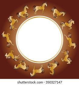 Vector illustration - prancing horse. Round frame.
