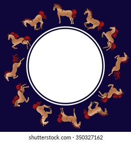 Vector illustration - prancing horse. Round frame.