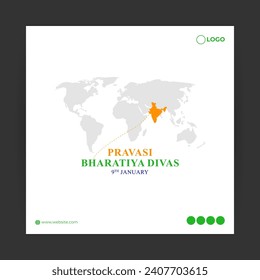 Vector illustration of Pravasi Bharatiya Divas social media feed template written hindi text means indian migrants day