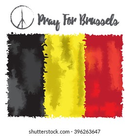 Vector illustration Pray for Belgium 22 March 2016. Tribute to the victims of terrorictic attacks in Brussel. On Belgium flag watercolor style backround