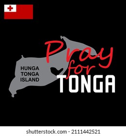 Vector Illustration Pray For Tonga, Pray For Tonga Affected By Volcanic Eruption And Tsunami. Hunga Tonga Island Map. Black Background