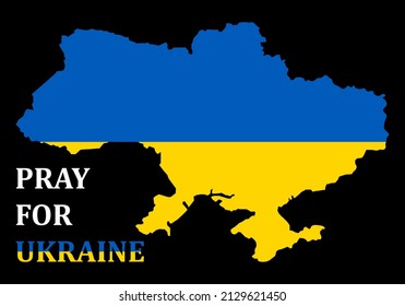 Vector Illustration of the Pray for Ukraine. Concept save Ukraine from Russia and please stop war. Ukrainian map in the color of the flag. Pray For Ukraine peace. The whole world praying for Ukraine