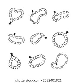 Vector illustration of prayer beads or tasbih in line art style isolated on white background