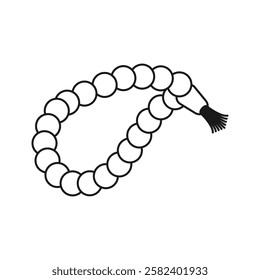 Vector illustration of prayer beads or tasbih in line art style isolated on white background