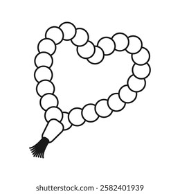 Vector illustration of prayer beads or tasbih in line art style isolated on white background