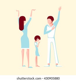 Vector illustration of praying family, flat style.