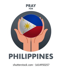 A vector or illustration of a praying hand holding Philippines country symbol. A messages of support to Philippines Taal Volcano. 