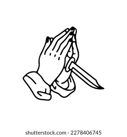 vector illustration of praying hand with knife concept