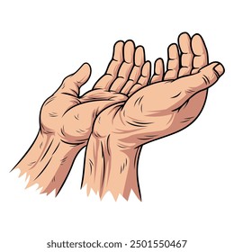 Vector illustration of praying hands in cartoon flat style isolated on white background, editable and scalable eps file for design element, icon, poster etc. Praying, begging, hoping.