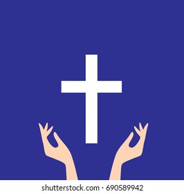 vector illustration of praying hands and cross