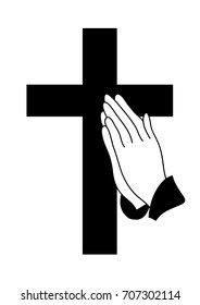 vector illustration of praying hands and cross icon
