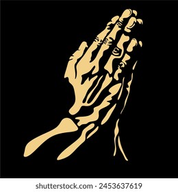 Vector illustration of praying hands. Silhouette in backlight. Without artificial intelligence