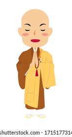 Vector illustration of praying Japanese Buddhist monk in formal dress #02. Buddha. Spiritual. Buddhism.