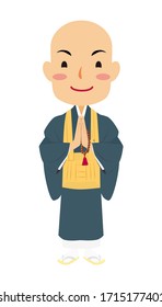 Vector illustration of praying Japanese buddhist monk #01. Buddha. Spiritual. Buddhism.