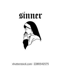 vector illustration of praying nun