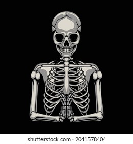 Vector illustration of praying pose skeleton. skeleton pray pose front view