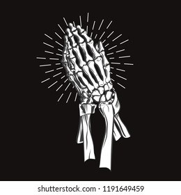 Vector illustration - Praying skeleton hands. vector illustration