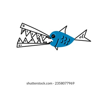 vector illustration of a predatory fish in a scribble style