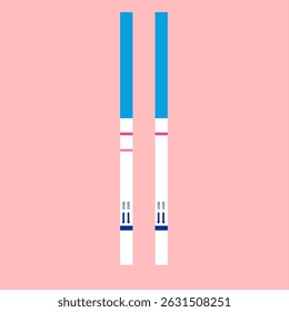 Vector illustration of a pregnancy test pack showing one and two lines indicating positive and negative results, used for women's healthcare with flat art design style
