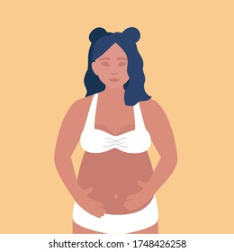 Vector illustration pregnancy. Woman beautiful. Love. Woman. Parents. White swimsuit.