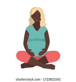 Vector Illustration Pregnancy Yoga. Woman Beautiful. Love. Woman. Parents. Meditation.