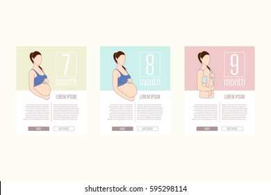 Vector illustration of pregnant female silhouettes. Changes in a woman's body in pregnancy. Pregnancy stages. Isolated vector illustration.