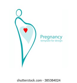 Vector illustration of pregnant female stylized silhouette  with heart. template for design . Concept sign of motherhood.
