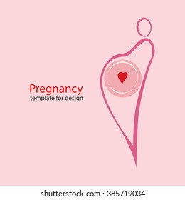 Vector illustration of pregnant female stylized silhouette  with heart. template for design . Concept sign of motherhood.