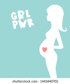 Vector illustration of pregnant girl and girl power lettering