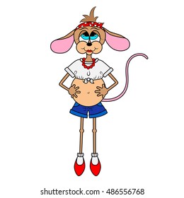 vector illustration pregnant mouse cartoon character. pregnant mouse is a bright color cartoon character on a white background