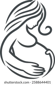 A vector illustration of a pregnant woman’s silhouette with an artistic and minimalist design. This image features a gracefully curved figure of an expecting mother