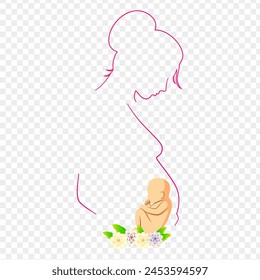 Vector illustration of pregnant woman with baby on transparent background