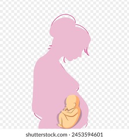 Vector illustration of pregnant woman with baby on transparent background