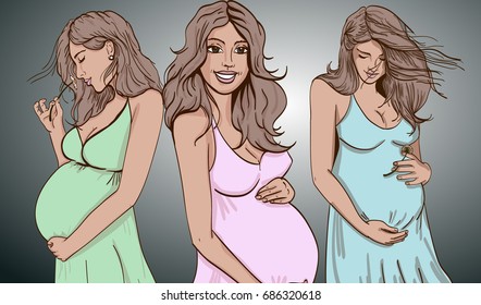 Vector illustration of Pregnant woman copy space