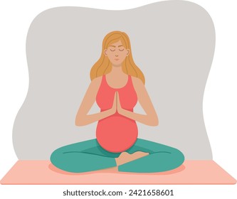 Vector illustration of a pregnant woman doing yoga. Сoncept of physical practice in flat style