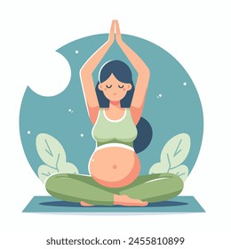 Vektorgrafik Vektorillustration der schwangeren Frau beim Yoga im flachen Design-Stil