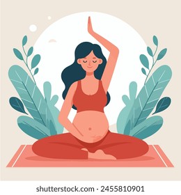 Vector vector illustration of pregnant woman doing yoga in flat design style