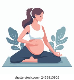 Vector Ilustración vectorial de mujer embarazada haciendo yoga en estilo de diseño plano