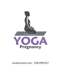 Vector illustration of a pregnant woman doing yoga pose with minimalist and modern design. This image is suitable for use in promotional materials for prenatal yoga classes, maternal health, and etc.