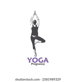 Vector illustration of a pregnant woman doing yoga pose with minimalist and modern design. This image is suitable for use in promotional materials for prenatal yoga classes, maternal health, and etc.