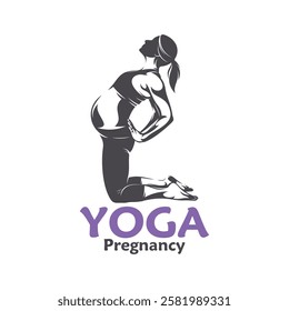 Vector illustration of a pregnant woman doing yoga pose with minimalist and modern design. This image is suitable for use in promotional materials for prenatal yoga classes, maternal health, and etc.