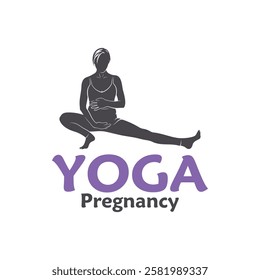 Vector illustration of a pregnant woman doing yoga pose with minimalist and modern design. This image is suitable for use in promotional materials for prenatal yoga classes, maternal health, and etc.