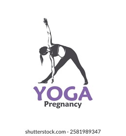 Vector illustration of a pregnant woman doing yoga pose with minimalist and modern design. This image is suitable for use in promotional materials for prenatal yoga classes, maternal health, and etc.