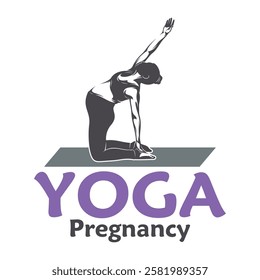 Vector illustration of a pregnant woman doing yoga pose with minimalist and modern design. This image is suitable for use in promotional materials for prenatal yoga classes, maternal health, and etc.