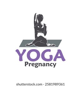 Vector illustration of a pregnant woman doing yoga pose with minimalist and modern design. This image is suitable for use in promotional materials for prenatal yoga classes, maternal health, and etc.