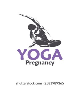 Vector illustration of a pregnant woman doing yoga pose with minimalist and modern design. This image is suitable for use in promotional materials for prenatal yoga classes, maternal health, and etc.