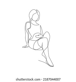 Vector illustration of a pregnant woman drawn in line-art style